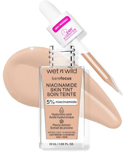 Wet n Wild Bare Focus Niacinamide Skin Tint, Leichte Foundation mit Aufbaubarer Formel, Angereichert mit Hyaluronsäure und Vitamin E für einen Strahlenden Look, Natural Light