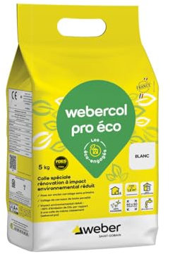 Weber Colle carrelage, blanc, spéciale renovation, 5kg, prête à l'emploi, WEBERCOL PRO ECO, Impact environnemental réduit