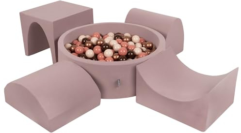 KiddyMoon Spielplatz Aus Schaumstoff Mit Rund Bällebad (300 Bälle) Ballgruben Für Babys Spielbad Hindernisläufen, Erikafarben:Braun/Kupferrot/Pastellbeige/Lachsfarben