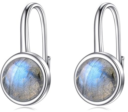 POPLYKE Labradorite/Lapis Lazuli/Opal/Turquoise/Peridot/Malachite/Tiger Eye/Jade Earrings for Women 925 Sterling Silver Circle Leverback Earrings Jewelry Gift for Girls