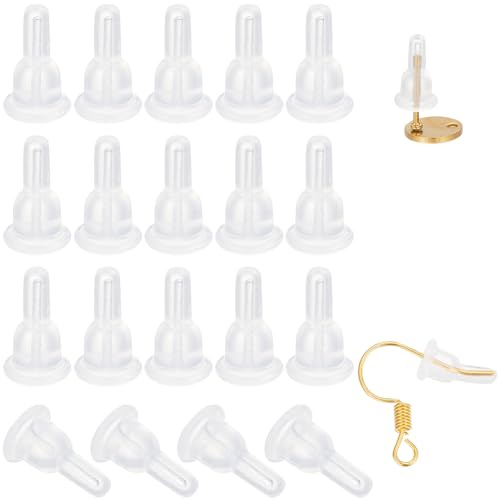 SOFPLATE 1 Box 100Pcs Silicone Earring Stopper Small Silicone Earring Backs Clear Full Cover Safety Soft Hypoallergenic Earring Nuts Transparent Earring Stoppers for Studs Jewellery Making Supplies