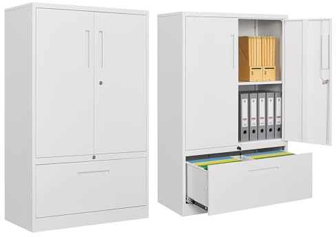 Sightlife Metallschrank Aktenschrank mit Schublade Mehrzweckschrank Aufbewahrungsschrank mit Schloss, Stahlschrank Office Storage Cabinet File Cabinet für Home Office, Weiß