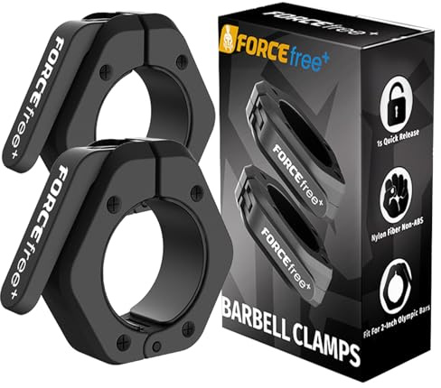 Forcefree+ Quick Release Barbell Clamps - Olympic Barbell Collars (Pair) with Anti-Slip TPR Grip - Secure Weightlifting Clamps for 2 Inch Olympic Bars - Powerlifting, Weightlifting