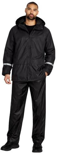 Style It Up Conjunto unisex impermeable de chaqueta y pantalones lisos para hombre y mujer, ligero, impermeable, resistente al viento, transpirable, traje completo, Negro - Juego completo, XXL