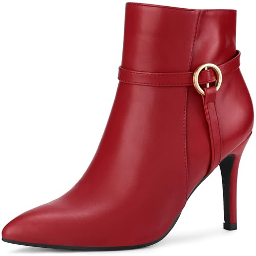 Perphy Women Faux Leather Pointed Toe Strappy Stiletto Heel Ankle Boots