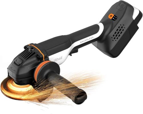 Litheli Smerigliatrice angolare a batteria da 125 mm con batteria da 4,0 Ah, 20 V, 2500 – 8500 giri/min, motore senza spazzole, Flex con regolazione della velocità per tagliare, levigare, lucidare e
