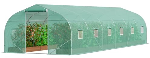 VEVOR Serre Tunnel Jardin, 900x300x200 cm, Tente Abri Plantes Toit Pointu, Cadre Acier Galvanisé, Couverture PE Verte, Porte à Glissière Enroulable, 12 Fenêtres, pour Extérieur Cultiver Légumes Fleurs
