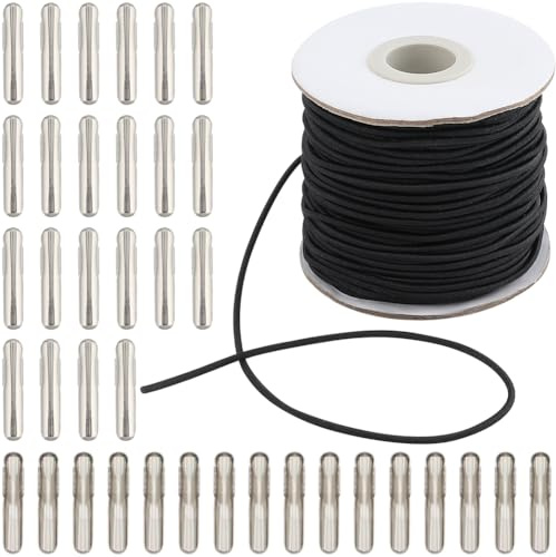 GORGECRAFT Cordini Elastici Spinati da 40 m X 2mm Neri Elastici Rotondi con estremità A Cricchetto Chiusura Cordino per Il Mento per Feste Fai da Te Menu Distintivi Cartelli Rilegatura di Libri