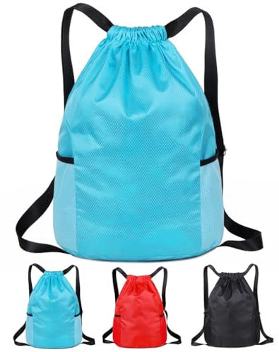 SoftcuteLee Drawstring Bags,Waterproof Swimming Bags Unisex Sports Backpacks, Large Drawstring Sackpacks Bags for School Gym Sports Travel Swimming (Blue)
