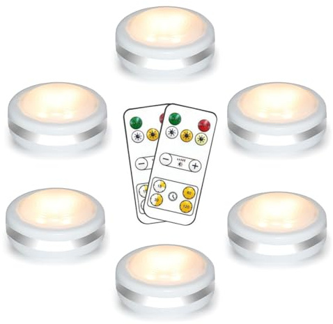 Starxing Puck Lights with Remote, AA Battery Operated Under Cupboard Lights, Dimmable Wireless Wardrobe Lights with 3 Colour Temperatures & Timer, Stick On Cabinet Lights for Kitchen Closet Shelf