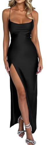 Memoriesea Women's Sexy Bodycon Cowl Neck Cocktail Maxi Dress Black
