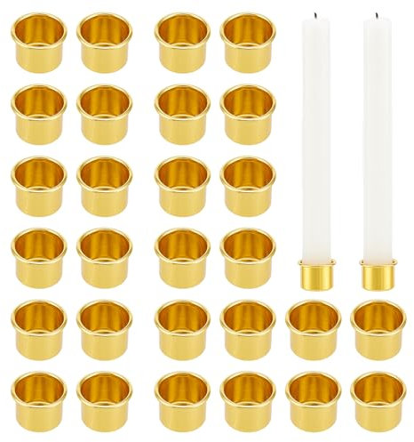 NICENEEDED 30 pz Portacandele Tazze, Portacandele in Alluminio Dorato Protezioni Antigoccia per Candele Vuote Raccoglitori per Gocce di Cera, Contenitore per Candele Decorative