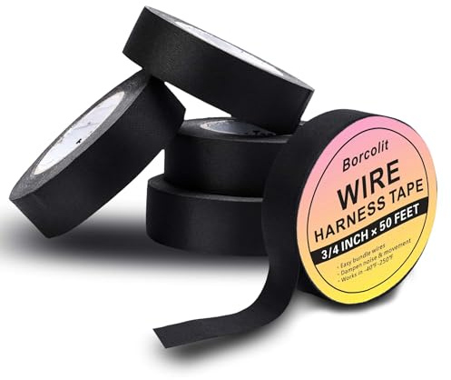 Borcolit High Temp Self-Adhesive Wiring Harness Tape Durable Automotive Electrical Protection Tape Noise Damping Easy Application 3/4 x 50 ft 5 Rolls（19 mm x 15 m）