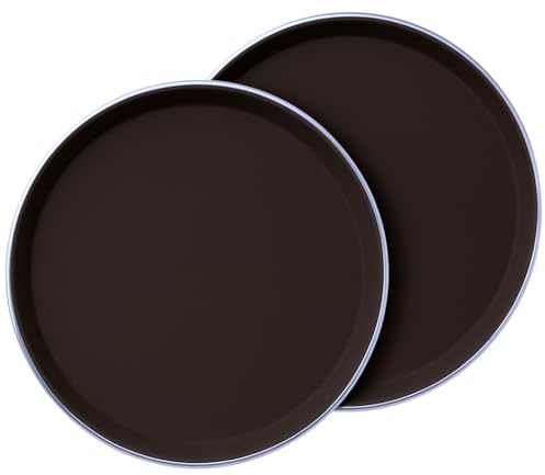 Set 2 Bandeja Camarero Antideslizante Marrón 40 cm con Borde de Acero Inoxidable – Redonda, Resistente y Profesional – Ideal para Servir Comida y Bebidas en Hostelería, Bares, Restaurantes y Hogar