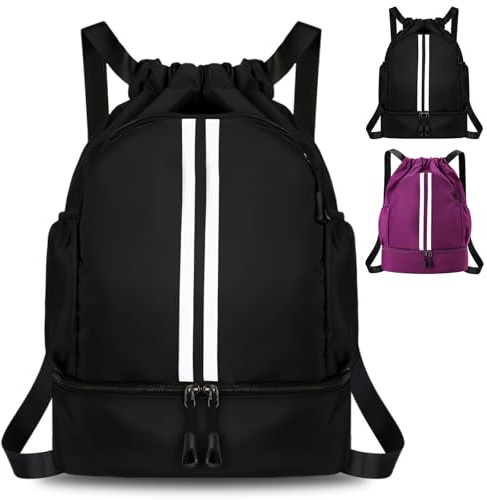 IWTBNOA Mode Sport Rucksäcke, Turnbeutel mit Kordelzug, Wasserdicht Sportbeutel mit Schuhfach, Wasserdicht Sportbeutel mit Innentasche, Fussballtasche Schwimmrucksack für Damen Herren Kinder