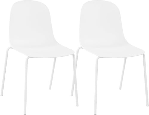 CLP 2er Set Stapelstuhl Hardin, mit ergonomischer Kunststoffschale und stabilem Metallgestell, geeignet für Esszimmer, Konferenzraum und Küche Farbe weiß