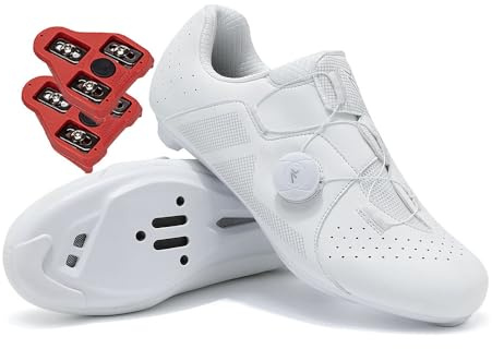 Treer Chaussure Velo Route Hommes Chaussures Velo Route Chaussures de Cyclisme Homme et Femmes 37-48 EU VTT Velo Route avec Look SPD Crampons Antidérapants (Blanc,39)