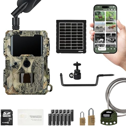 DÖRR Wildkamera Cloud Mini 4G Solar-Set SIM, SD, Halterung, Schloss, 12x AA | Simlockfrei, Bewegungsmelder, Tag- & Nachtaufnahmen, 12MP Bild- & Full HD Videoversand 1080P, Infrarotblitz unsichtbar, App
