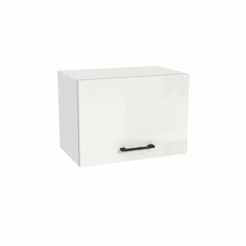 Laclar Küchenschrank Hängeschrank für Dunstabzugshaube Capri 50x32x36 cm - Soft-Close Tür - moderner Küchenoberschrank für Küche - Dunstabzug - Küchenmöbel - Weiß Acryl Hochglanz/Weiß