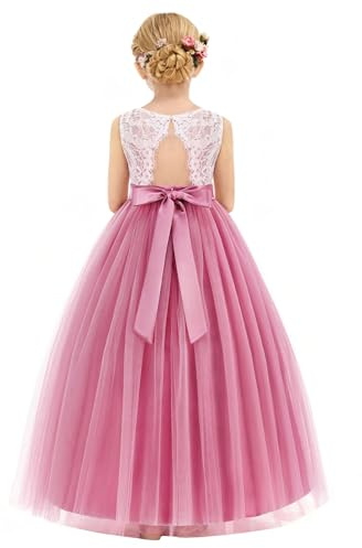 Uleecca Flower Girls Dress Wedding Lace Princess Dresses Dusty Pink 6-7Y