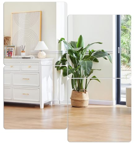 4 Stük Spiegelfliesen Selbstklebende, 30 X 30 Cmc Klebespiegel Selbstklebend, Acryl Klebespiegel für Die Wand, DIY Spiegelfolie Wandspiegel, für Küche, Wohn und Badezimmer, Schlafzimmer, Schranktür