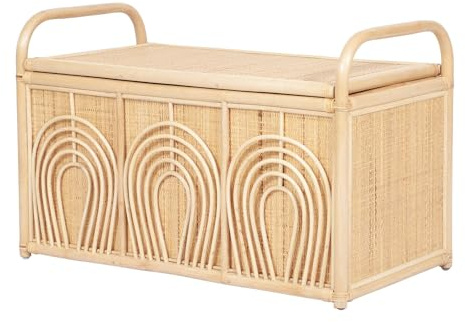 Vente-unique - Coffre de rangement en rotin tressé - L.91 x P. 48 x H. 58 cm - Naturel - LUMORA