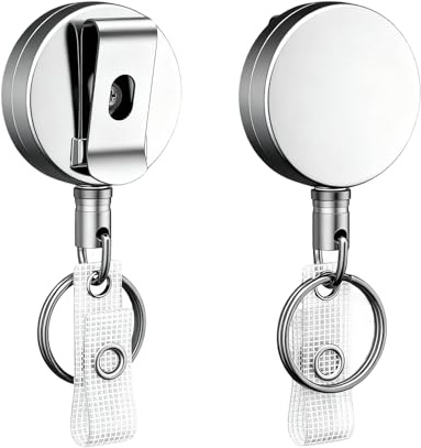 YIQILAIYA 2 Piezas Llavero Retractil Cable Acero, Llavero Extensible Retractil de Metal Extraíbles para Llaves, Colgante, Tarjetas de Acceso, Cinta de Acero de 65 cm