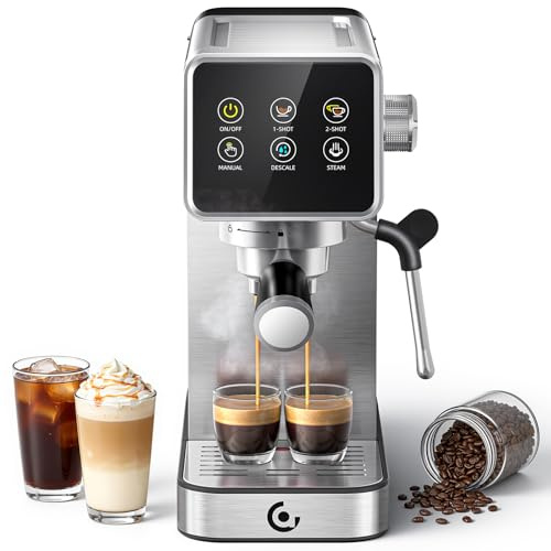 AMZCHEF Espresso Coffee Machines with 20 Bar Pressure, Self-Cleaning & Memory Function, LED Touch Screen, Compact Coffee Machine with Milk Frother for Home