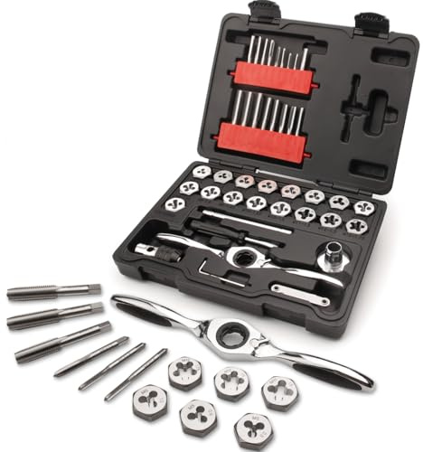 FOURROBBER 41 PCS HSS Metric Ratcheting Tap and Die Set with 5° Ratchet Bow | Effortless Operation | Complete M3 to M12 Tapping Set for DIY Home Repairs