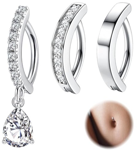 LIUYIDM piercing nombril acier chirurgical 3 Pièces (Argent)