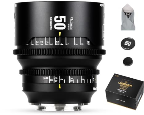 7artisans 50 mm T1.5 Dream Series Objectif Cinéma, Plein Format et Grande Ouverture, Objectif à Focale Fixe à Mise au Point Manuelle Compatible avec Sigma FP, Panasonic S1 S1H S5, Leica SL SL2, Noir