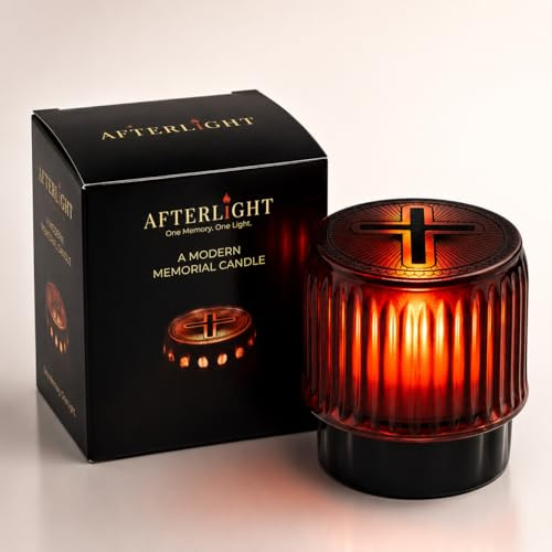AFTERLIGHT Candles - Vela de cementerio LED con llama vacilante con símbolos grabados, larga duración, velas a pilas, vela funeraria, vela falsa para decoración funeraria para tumbas (rojo, cruz)