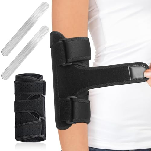 Férula de codo de túnel cubital para soporte nocturno del nervio cubital, codera ajustable con 2 férulas de fibra de vidrio extraíbles para una mejor transpirabilidad, estabilizador de brazo para