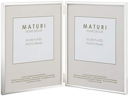Maturi Silver Plated Double Photo Frame - Thin Edge Portrait, 5 x 7-inch (13 x 18cm)