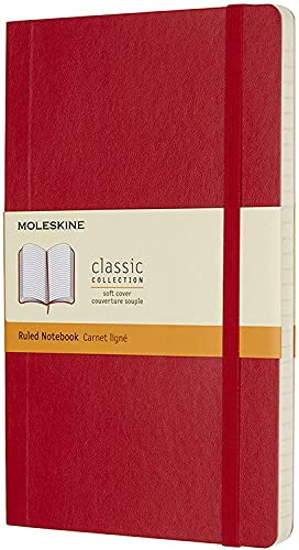 Moleskine Classic Notebook, Taccuino a Righe, Copertina Morbida e Chiusura Elastica, Formato Large 13 x 21 cm, Colore Rosso Scarlatto, 192 Pagine