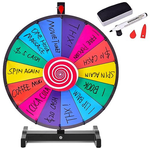 COSTWAY 18 Glücksrad Spielzeug Farbe Rad Spiele für Lotteriespiele Wortspiele, inkl. Radiergummi und Markierstift, geeignet für für Lotteriespiele, Wortspiele (φ48cm)