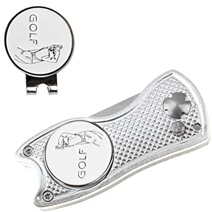 Crestgolf Golf Divot Tool Mit Pop-up-Taste und Magnetischer Kugelmarkierung Pitch Mark Leichtes Tragbares und Faltbares Mini-Tool(Silver)
