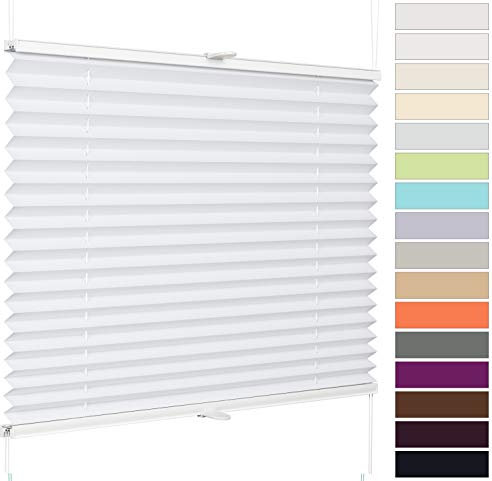 etusimo Plissee nach Maß ohne Bohren Klemmfix Faltrollo | Breite 110,1-120 cm x Höhe 30-100 cm, Farbe Weiß | Sonnenschutz Sichtschutz für Fenster und Tür
