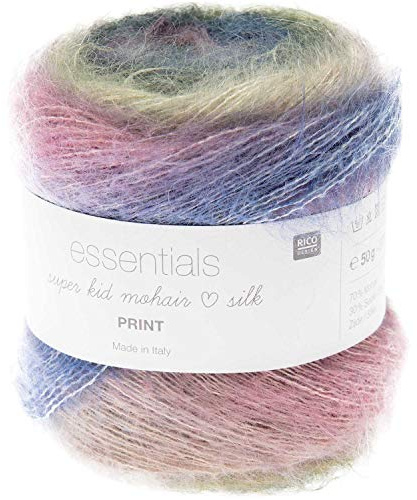 Rico Essentials Super Kid Mohair Loves Silk Print, Lacegarn Mohair Seide Farbverlauf zum Stricken und Häkeln, Lacewolle Nadelstärke 4,5 mm, 50g ca. 400m (008 Retro) | Mohair Seide Farbverlauf zum Stricken & Häkeln, Lacewolle Nadelstärke 4,5 mm, 50g ca. 400m