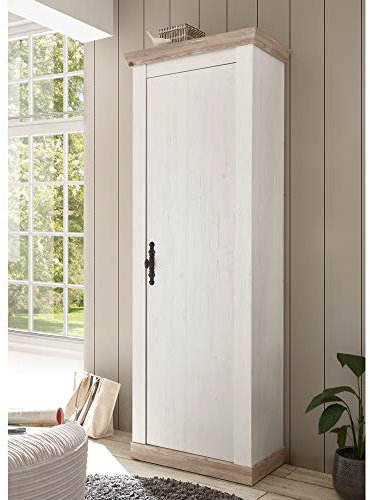 Lomadox Garderobenschrank Landhausstil in Pinie weiß Nb. mit Absetzungen in Pinie dunkel Nb., B/H/T: ca. 73/201/38 cm