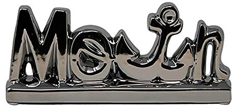 osters muschel-sammler-shop Keramik Aufsteller silberfarbend ┼ Schriftzug Moin ┼ Fisch klein und Gross ┼ Anker klein und groß ┼ Maritime Deko für Haus und Bad (Moin 20x4x7cm)