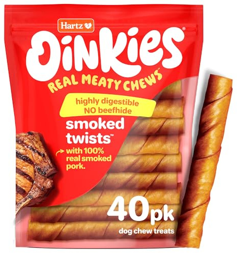 Hartz Oinkies Smoked Twists with Naturally Smoked Pork Rawhide-Free Dog Treats, Highly Digestible Long Lasting Dog Chews, 40 Count