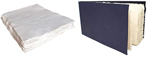 Indigo - Hadernpapier - handgeschöpft - 100% Baumwolle - A5-50 Blatt & Indigo - Skizzenbuch - handgefertigt - Hadernpapier aus 100% Baumwolle - Weiß - Panorama/Querformat - 270 x 148,5 mm