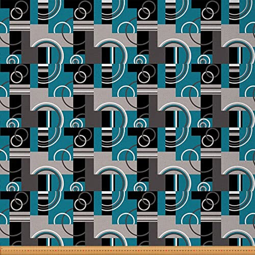 Moderner Türkisfarbener Deko Polsterstoff für Stühle Grau Schwarz Blau Gestreift Geometrischer Stoff Meterware Retro Kreiswirbel Dekostoff Moderne Abstrakte Textur Farbkunststoff 92 x 150 (HxB)