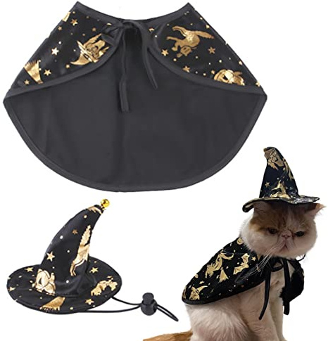 PW TOOLS Costume di Halloween per Animali Domestici, Costume da Gatto, Vestiti per Cani di Piccola Taglia per Gatti Vestito da Strega con Cappelli, Abbigliamento per Costumi per Animali Domestici