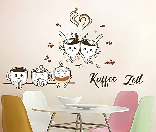 KAIRNE Kaffee Wandaufkleber,Wandtattoo Coffee Selbstklebend,DIY Wandsticker Küche,Kaffeebohnen Wandaufkleber,Braun Kaffeetasse Wandsticker Sprüche für Esszimmer Wohnzimmer Restaurant Cafés Wanddeko