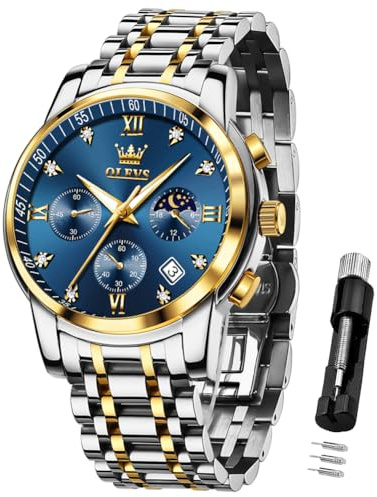 OLEVS Herrenuhren Schwarz Edelstahlarmband Quarz Uhr Männer mit Diamant Datum Wasserdicht Leuchtende Klassische Elegantes Armbanduhr Geschenk