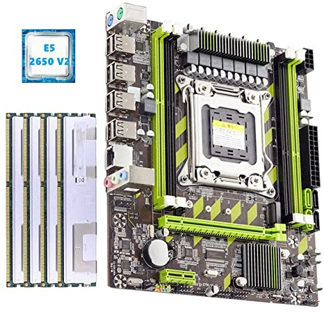 Lodokdre X79 Carte mère d'ordinateur X79 avec processeur Xeon E5 2650 V2 Max 16 Go 4 x 4 Go DDR3 ECC REG 1600 MHz NVME pour serveur de