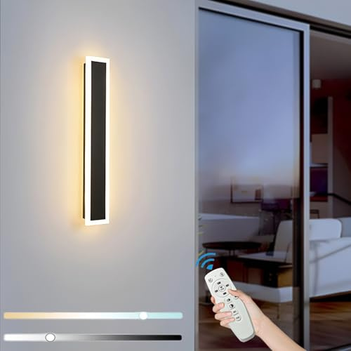 ZTWLEED LED Wandleuchte Aussen 40CM Lange Wandlampe mit Fernbedienung | Dimmbar 3000K-4000K,10%-100%,IP65 Wasserdicht,Außenwandleuchten für Villa Garten Korridor Außenbalkon,8W,110-240V,Schwarz