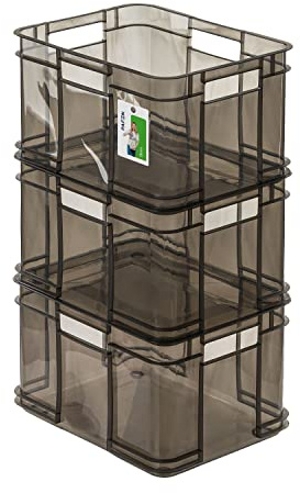 PAFEN 3x Euro-box empilable 16l - 35 x 27 x 21 cm - conteneur de stockage Euro-box transparent boîte gerbable transport Euro conteneur en PP, noir